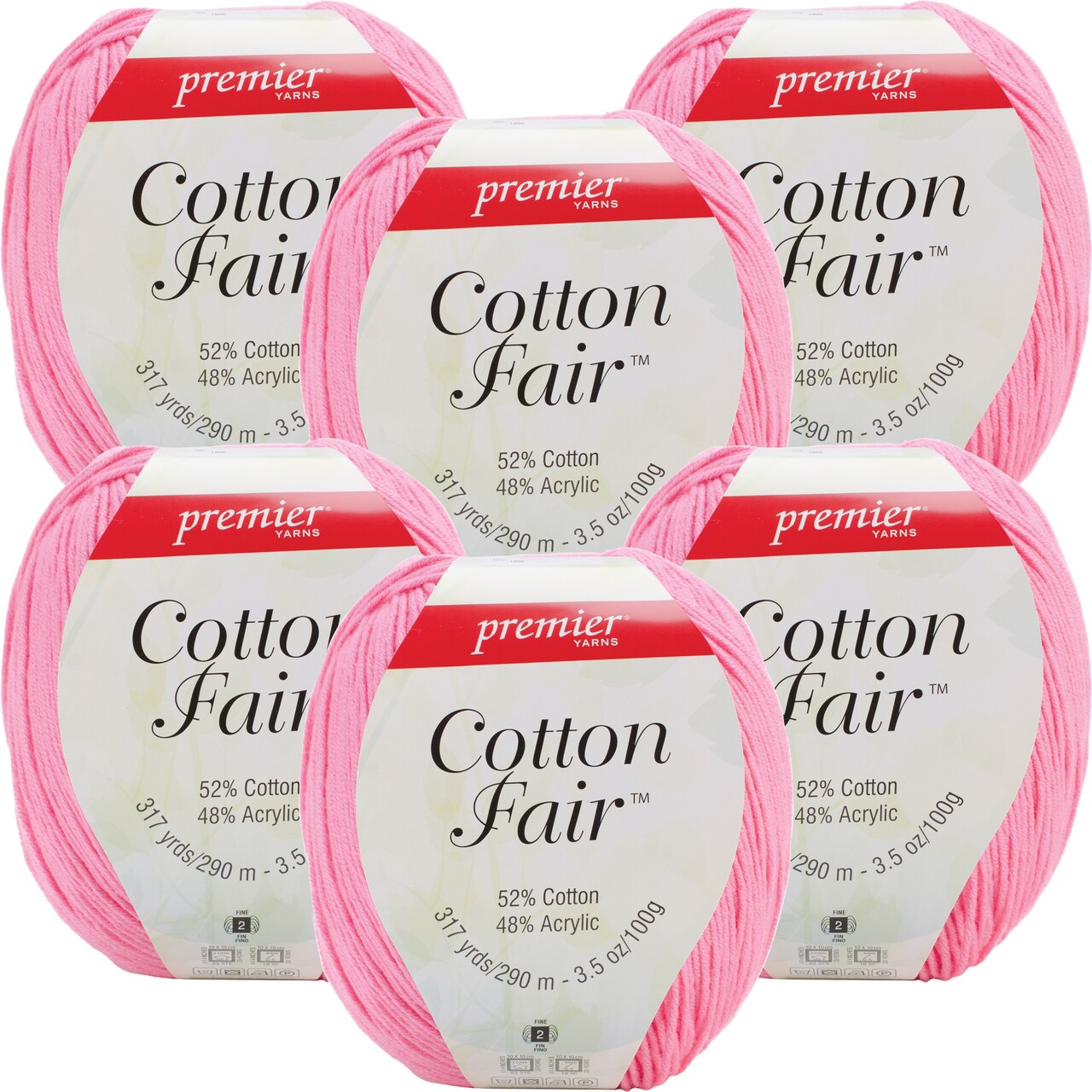 Multipack of 6 - Premier Yarns Cotton Fair Solid Yarn-Baby Pink
